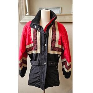 Vintage Kaelin Thermolite Embroidered Zip Ski Jacket Coat Women Size 8 Black Red